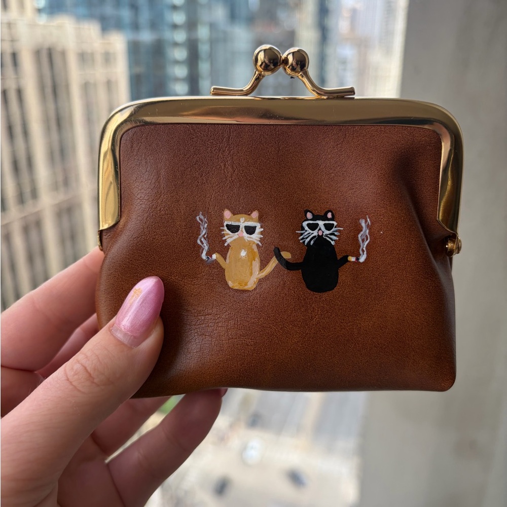 Cats smoking hand painted coin purse